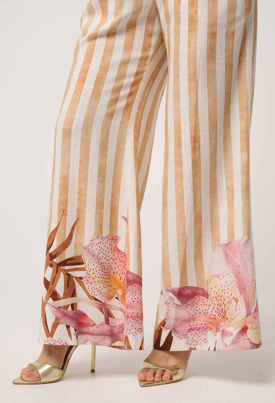 Willow Viscose Linen Elastic Waist Printed Pant in Golden Promenade