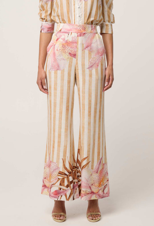 Willow Viscose Linen Elastic Waist Printed Pant in Golden Promenade