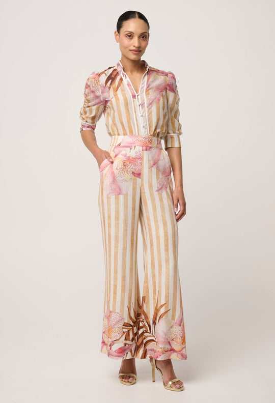 Willow Viscose Linen Elastic Waist Printed Pant in Golden Promenade