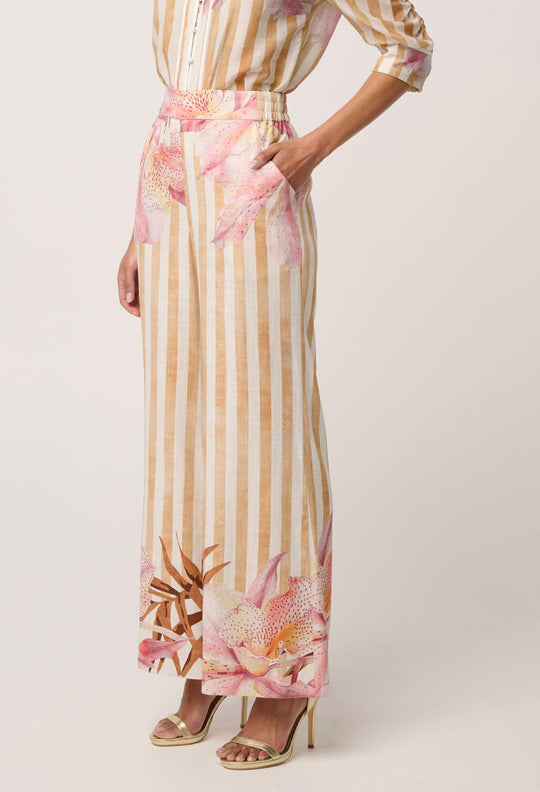 Willow Viscose Linen Elastic Waist Printed Pant in Golden Promenade