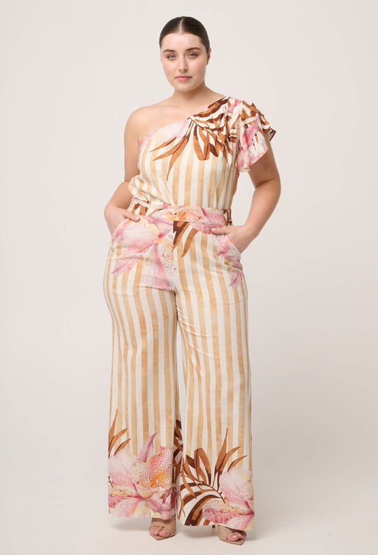 Willow Viscose Linen Elastic Waist Printed Pant in Golden Promenade