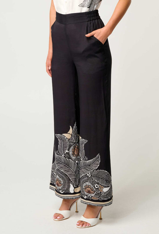 OnceWas Willow Viscose Faille Contrast Panel Pant in Onyx Casablanca
