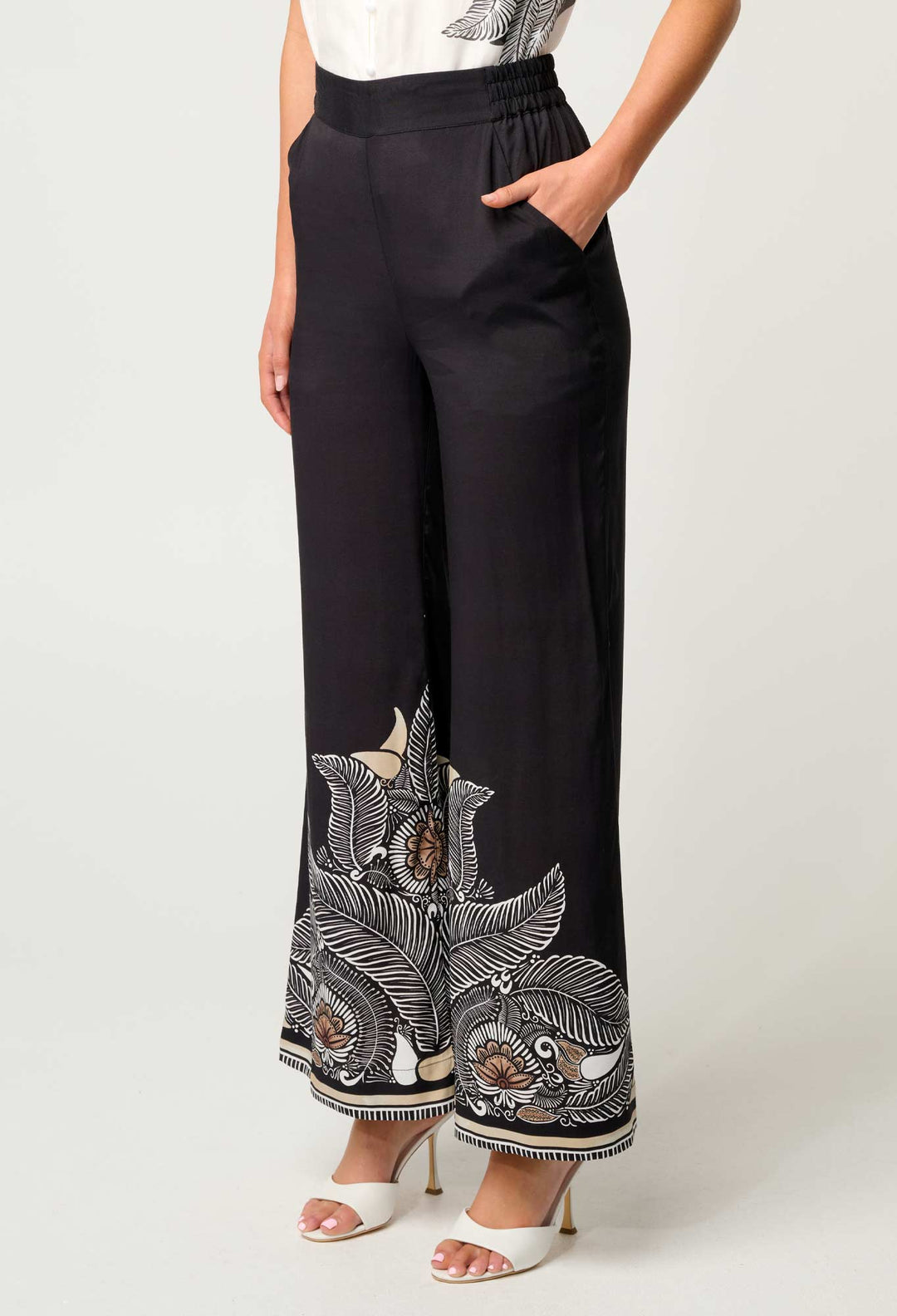 OnceWas Willow Viscose Faille Contrast Panel Pant in Onyx Casablanca