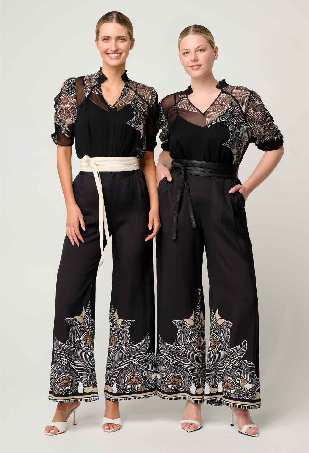 OnceWas Willow Viscose Faille Contrast Panel Pant in Onyx Casablanca
