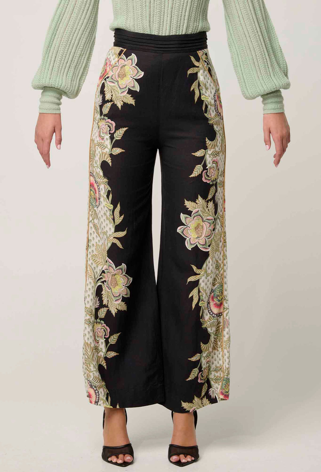 OnceWas PETITE Merida Linen Viscose Pant in Mariposa Nero