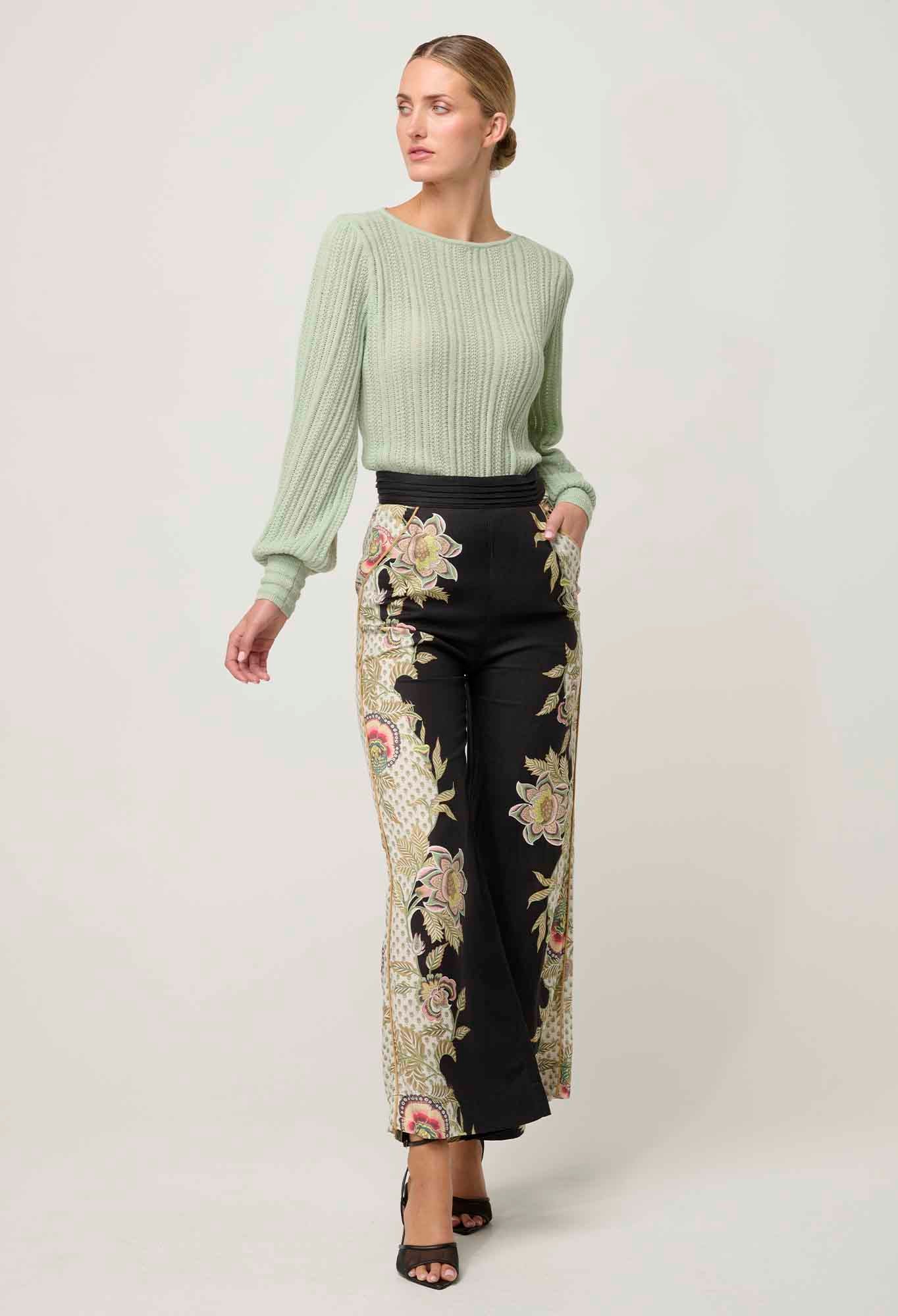 OnceWas PETITE Merida Linen Viscose Pant in Mariposa Nero