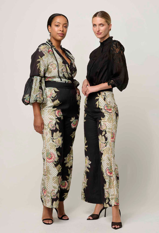 OnceWas PETITE Merida Linen Viscose Pant in Mariposa Nero