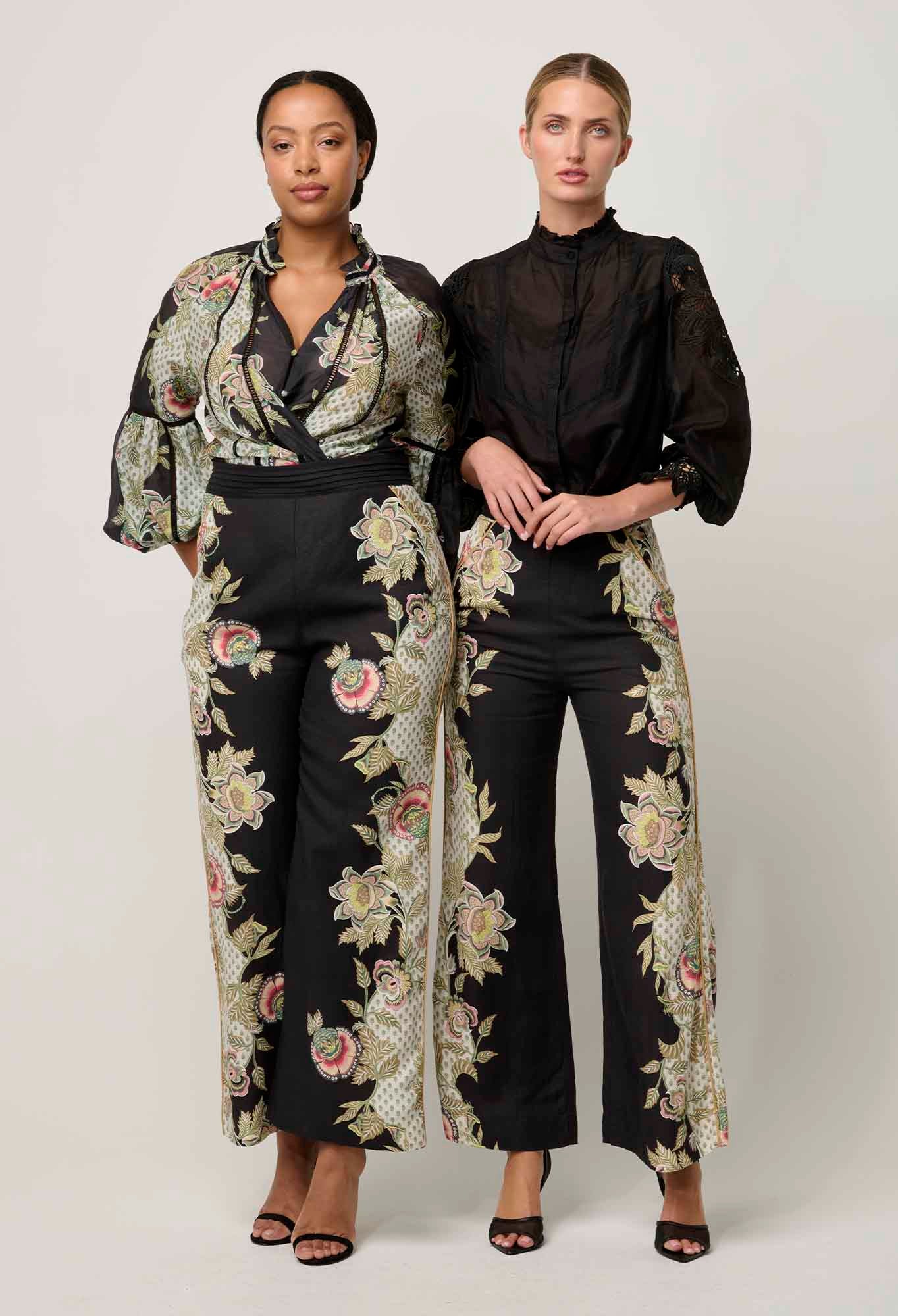 OnceWas PETITE Merida Linen Viscose Pant in Mariposa Nero