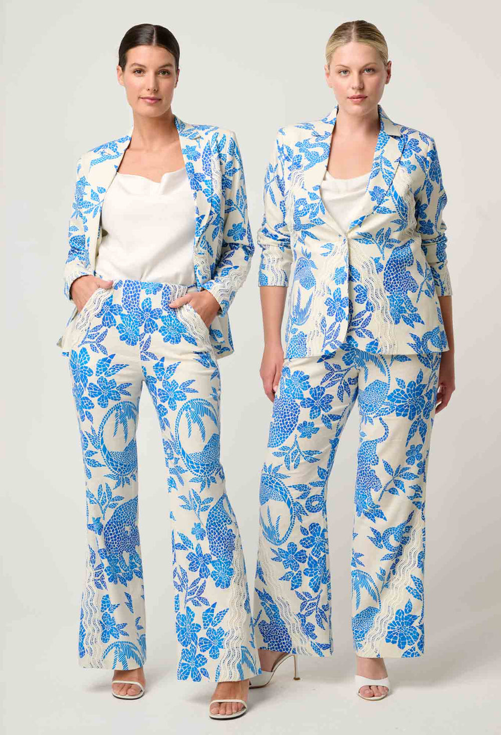 OnceWas Leandro Contrast Lace Linen Viscose Stretch Pant in Azure Mosaic