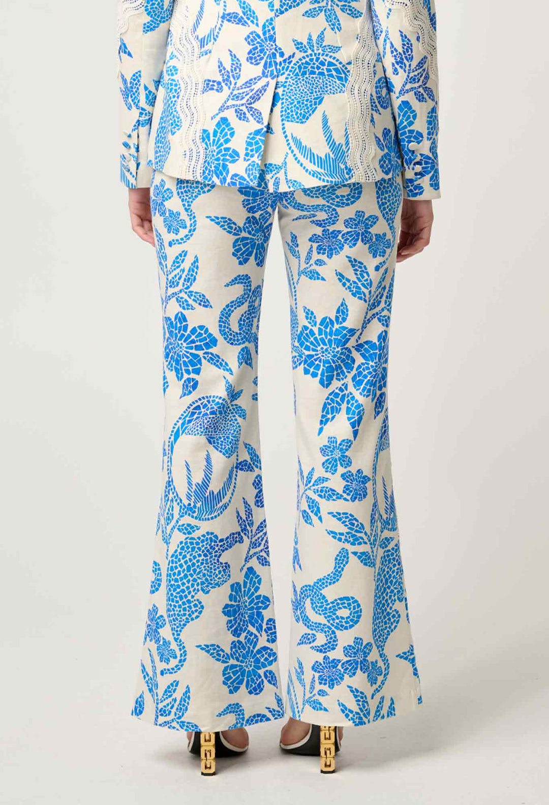 OnceWas Leandro Contrast Lace Linen Viscose Stretch Pant in Azure Mosaic
