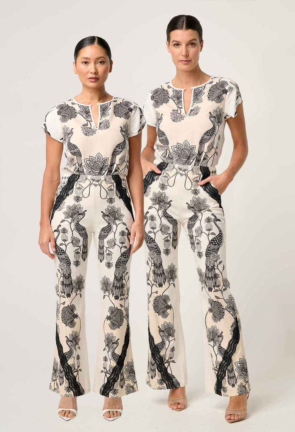 PETITE Leandro Contrast Lace Linen Viscose Stretch Pant in Imperial Stone
