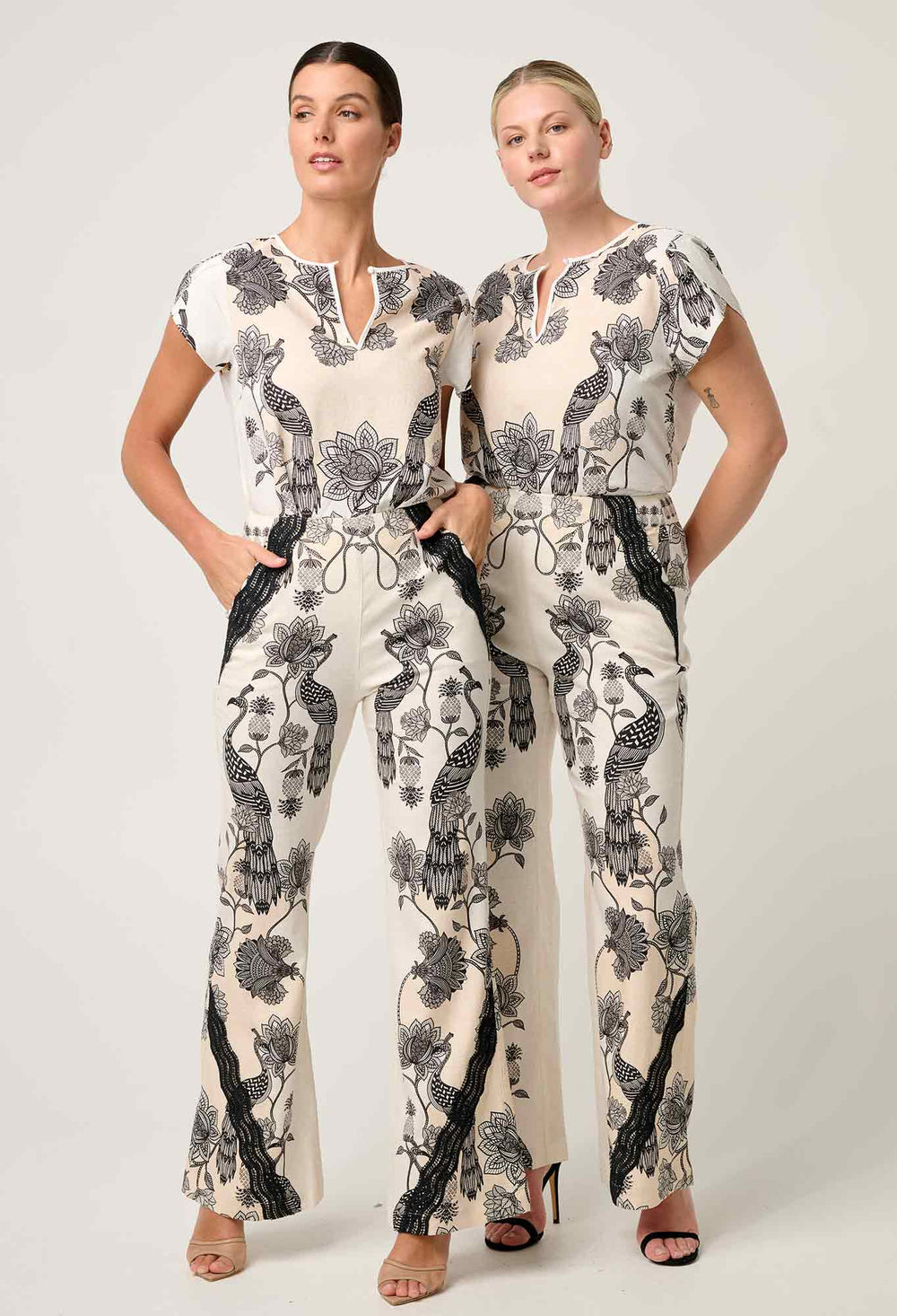 OnceWas Leandro Contrast Lace Linen Viscose Stretch Pant in Imperial Stone