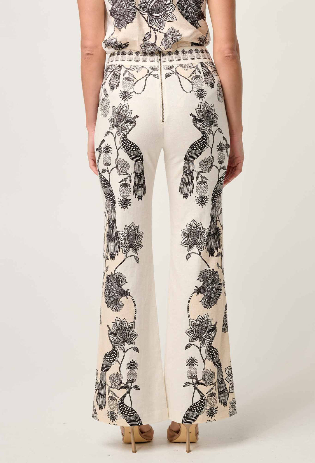 OnceWas Leandro Contrast Lace Linen Viscose Stretch Pant in Imperial Stone