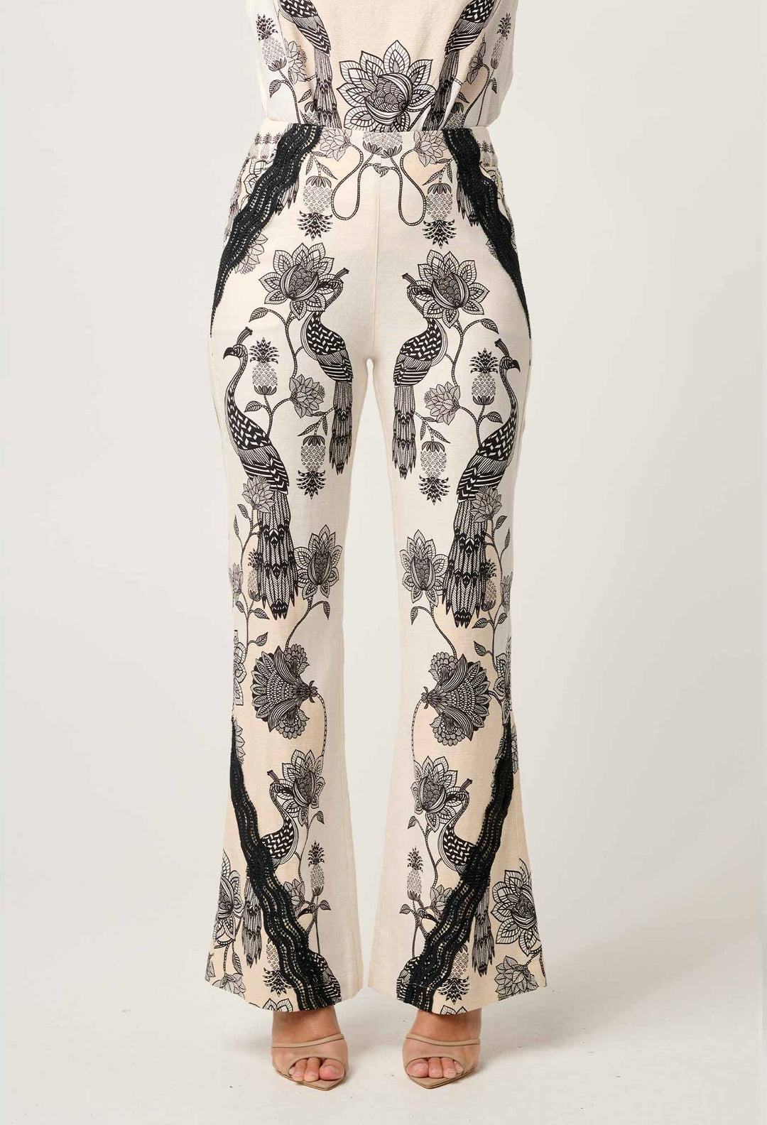 OnceWas Leandro Contrast Lace Linen Viscose Stretch Pant in Imperial Stone