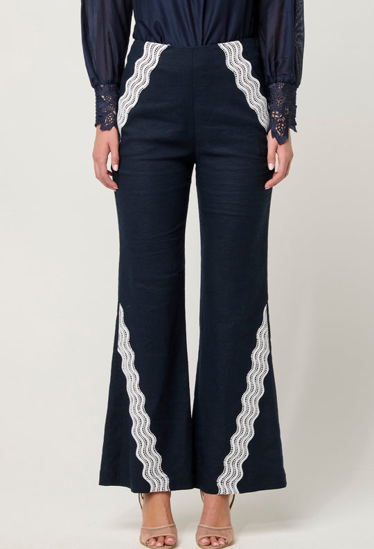 OnceWas Leandro Linen Viscose Stretch Pant in Night Sky