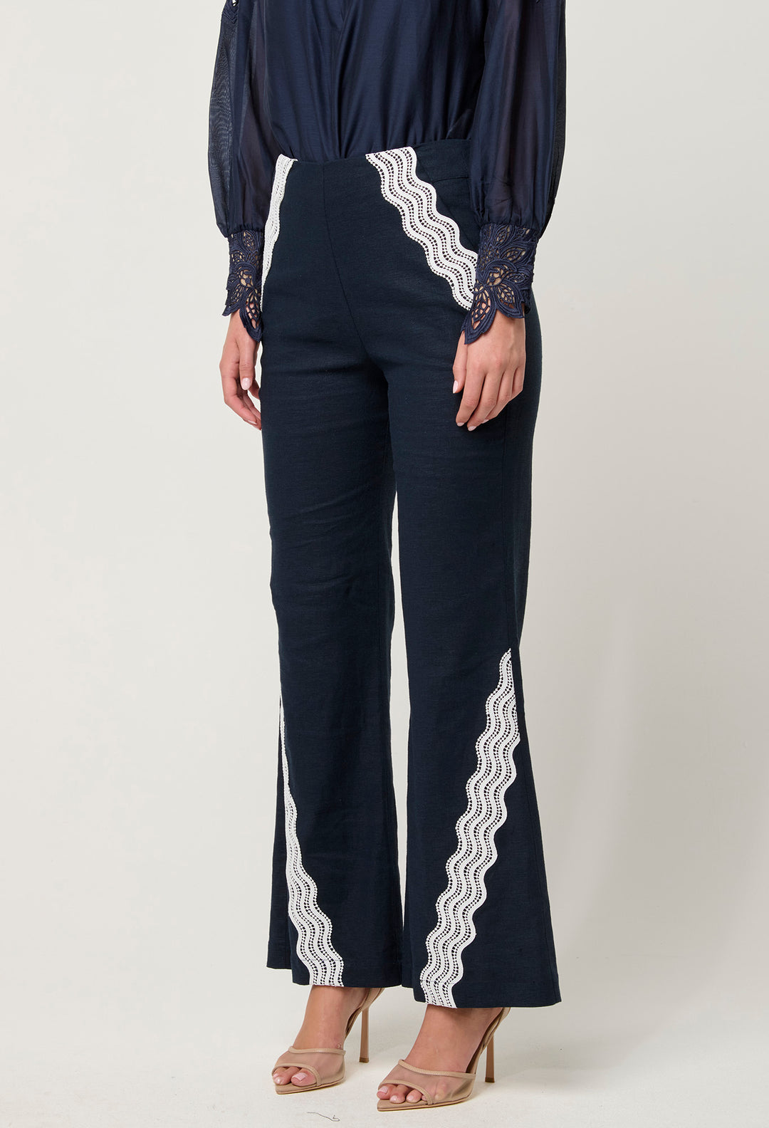OnceWas Leandro Linen Viscose Stretch Pant in Night Sky