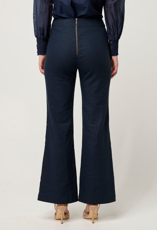 OnceWas Leandro Linen Viscose Stretch Pant in Night Sky