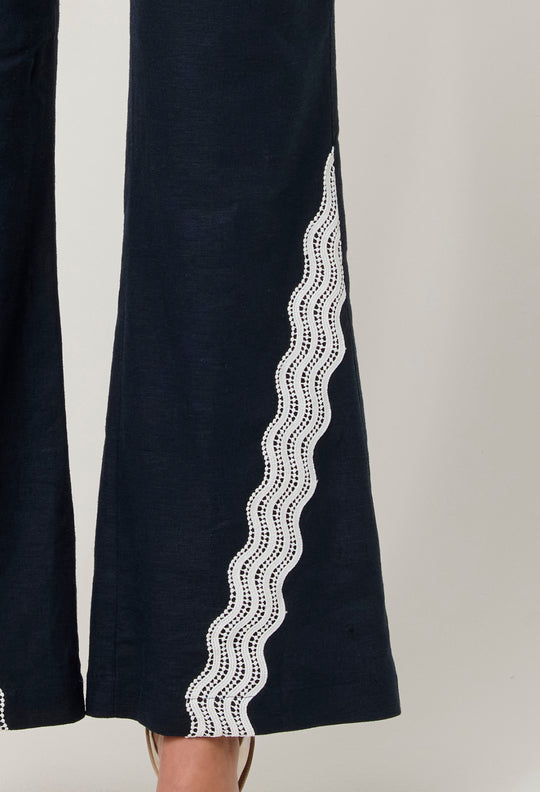 OnceWas Leandro Linen Viscose Stretch Pant in Night Sky