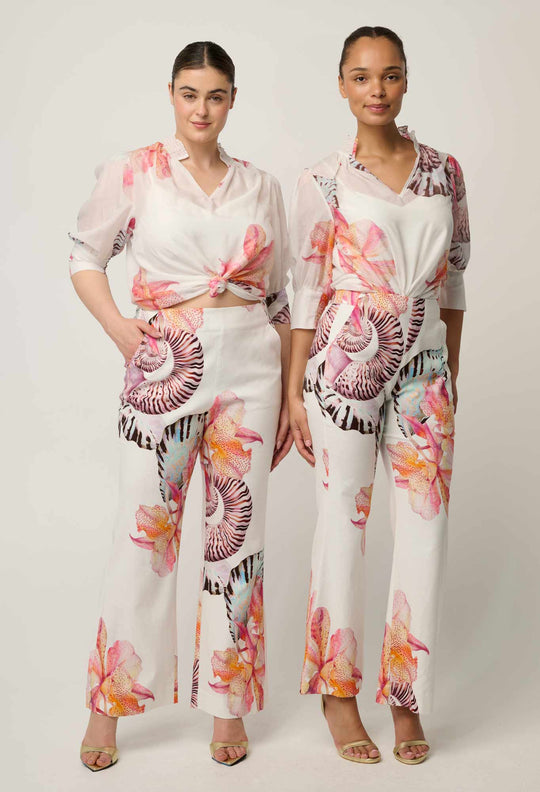 Kelsey Stretch Linen Viscose Pant in Nautilus Bloom
