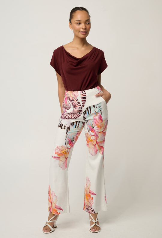 Kelsey Stretch Linen Viscose Pant in Nautilus Bloom