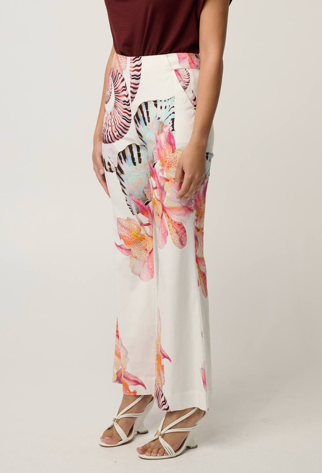 Kelsey Stretch Linen Viscose Pant in Nautilus Bloom