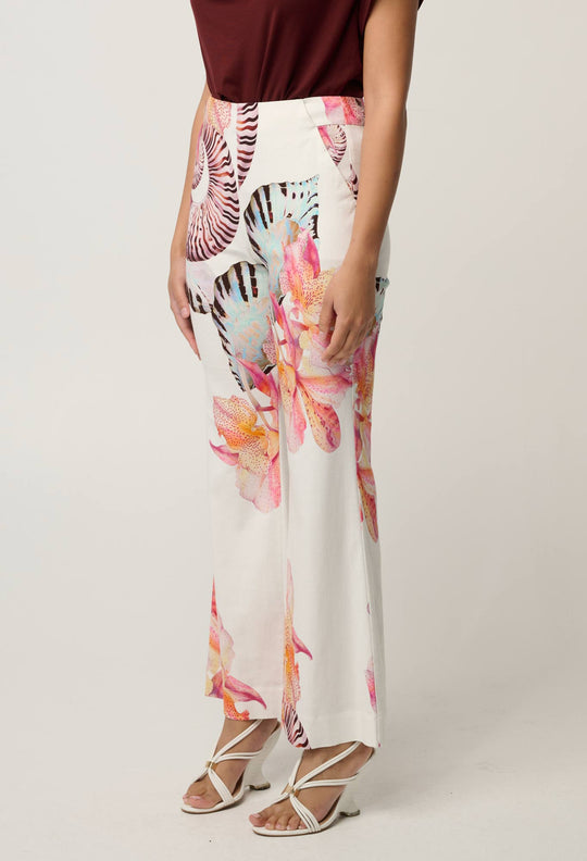 Kelsey Stretch Linen Viscose Pant in Nautilus Bloom