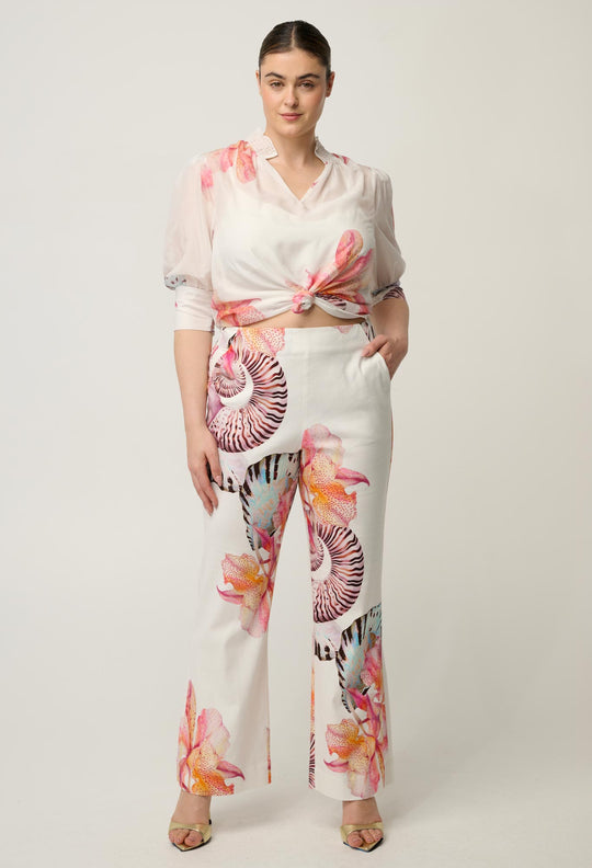 Kelsey Stretch Linen Viscose Pant in Nautilus Bloom