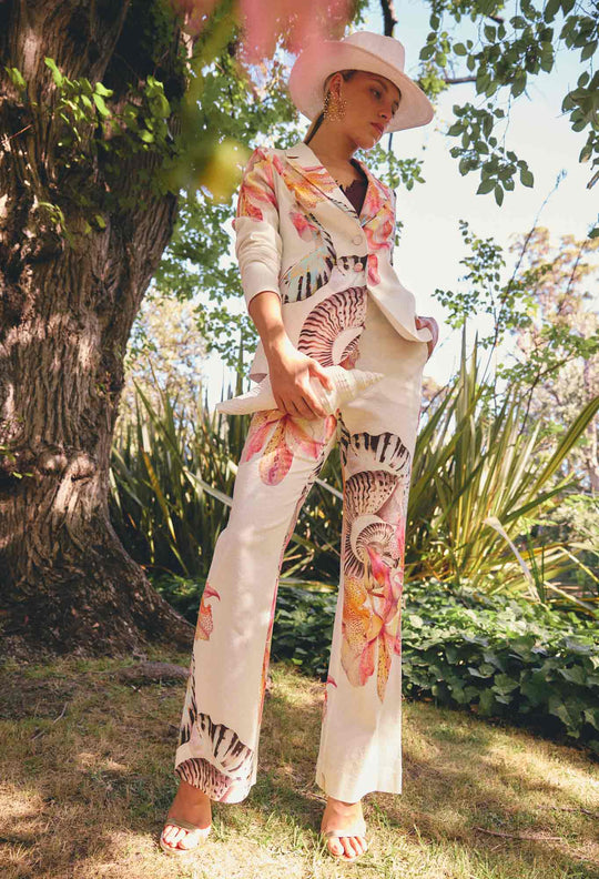 Kelsey Stretch Linen Viscose Pant in Nautilus Bloom