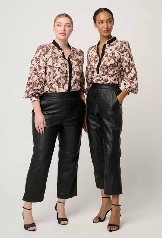 Montoya Leather Straight Leg Pant in Onyx