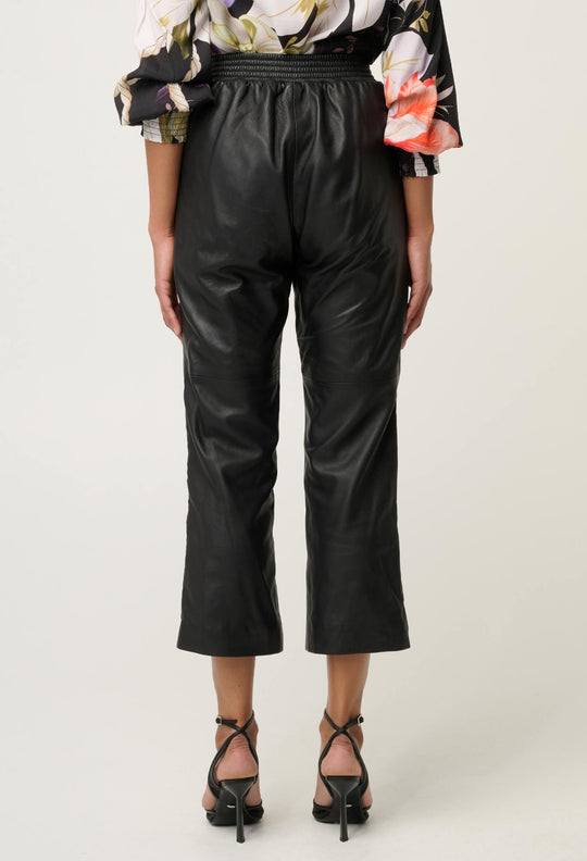 Montoya Leather Straight Leg Pant in Onyx