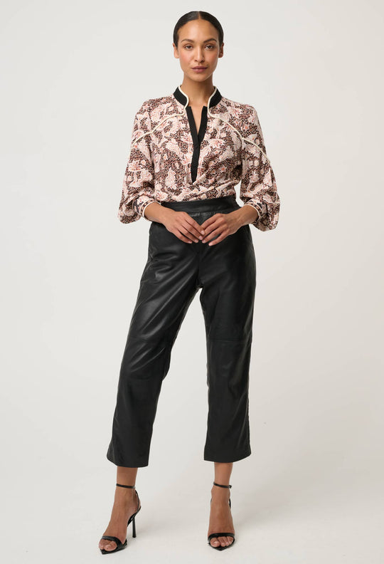 Montoya Leather Straight Leg Pant in Onyx