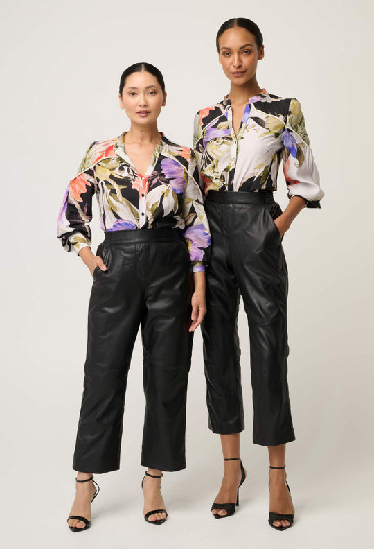 PETITE Montoya Leather Straight Leg Pant in Onyx