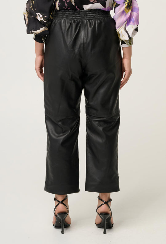 PETITE Montoya Leather Straight Leg Pant in Onyx