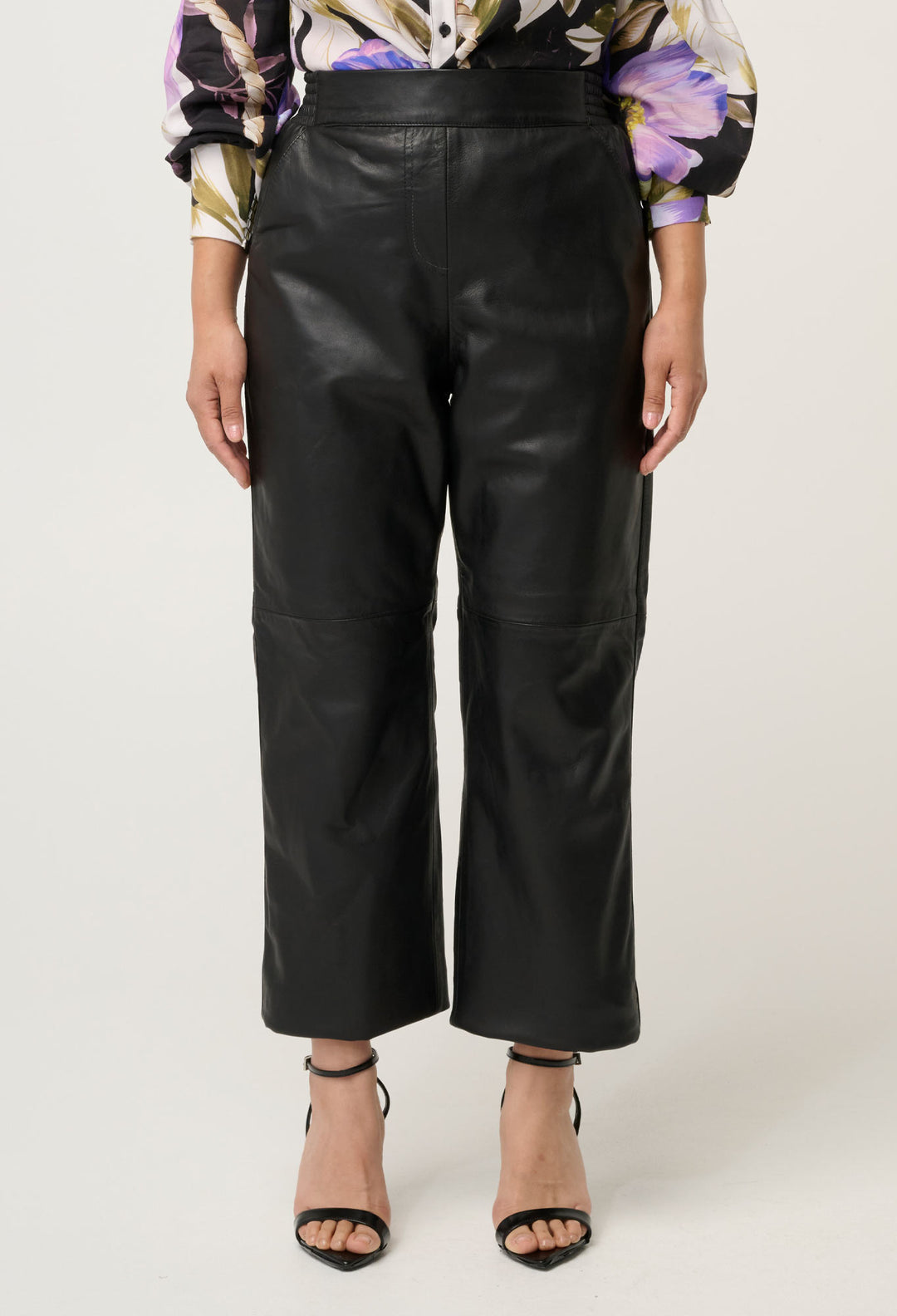 PETITE Montoya Leather Straight Leg Pant in Onyx