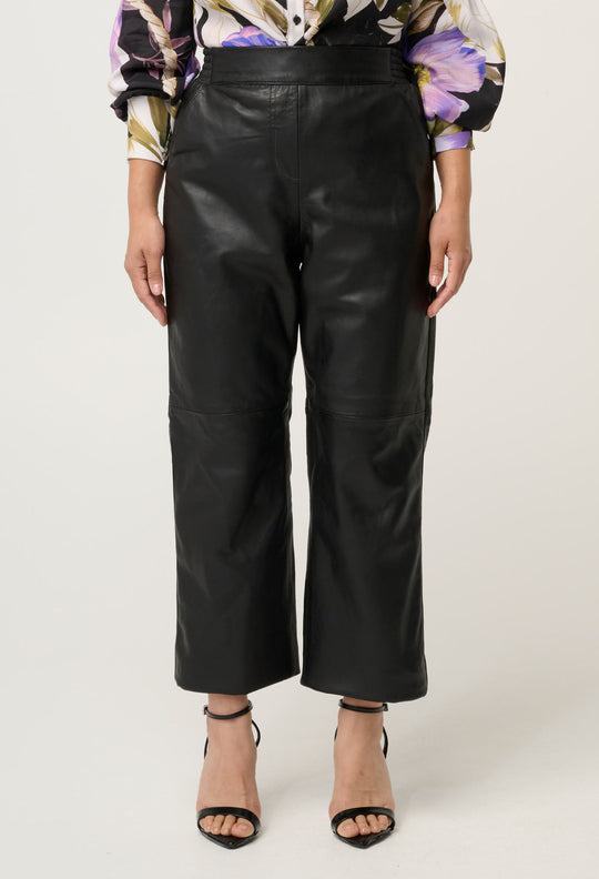 PETITE Montoya Leather Straight Leg Pant in Onyx