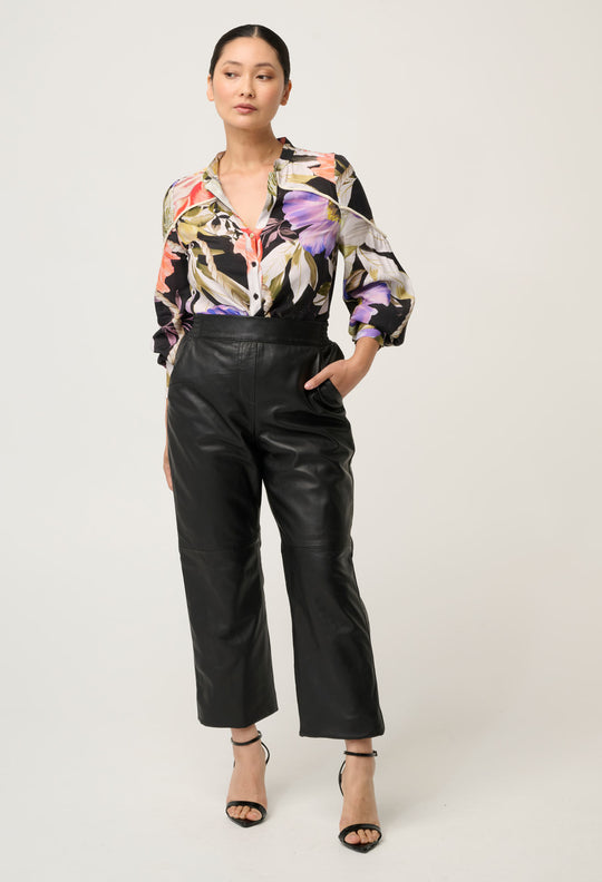 PETITE Montoya Leather Straight Leg Pant in Onyx