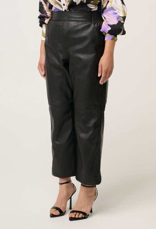 PETITE Montoya Leather Straight Leg Pant in Onyx