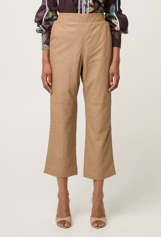 Montoya Leather Elasticated Straight Leg Pant in Wheat