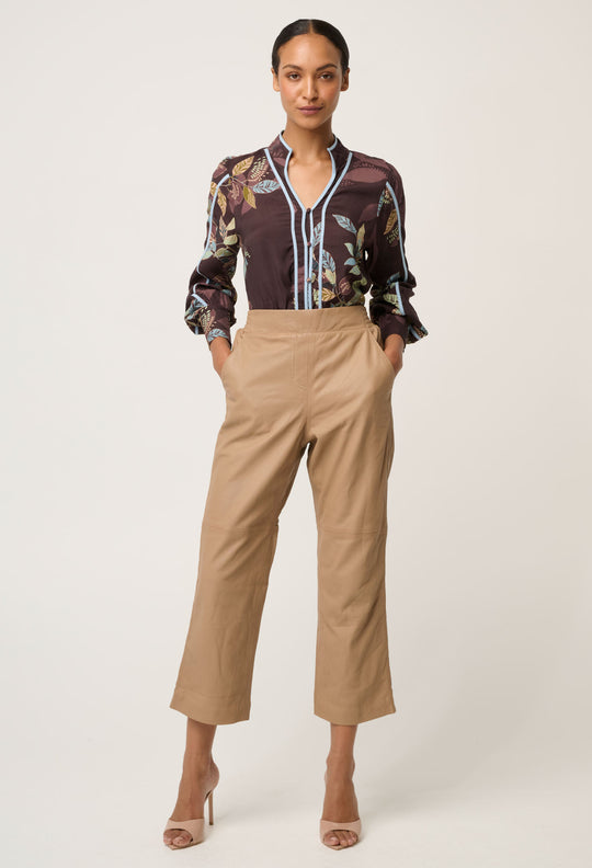 Montoya Leather Elasticated Straight Leg Pant in Wheat