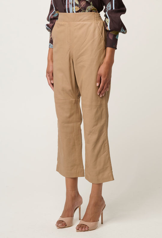 Montoya Leather Elasticated Straight Leg Pant in Wheat