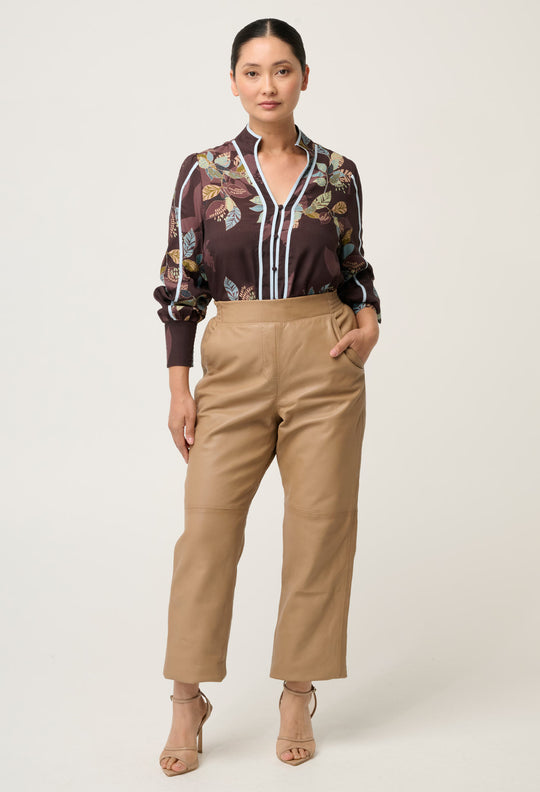 UNDER 5'4 Montoya Leather Straight Leg Pant in Wheat