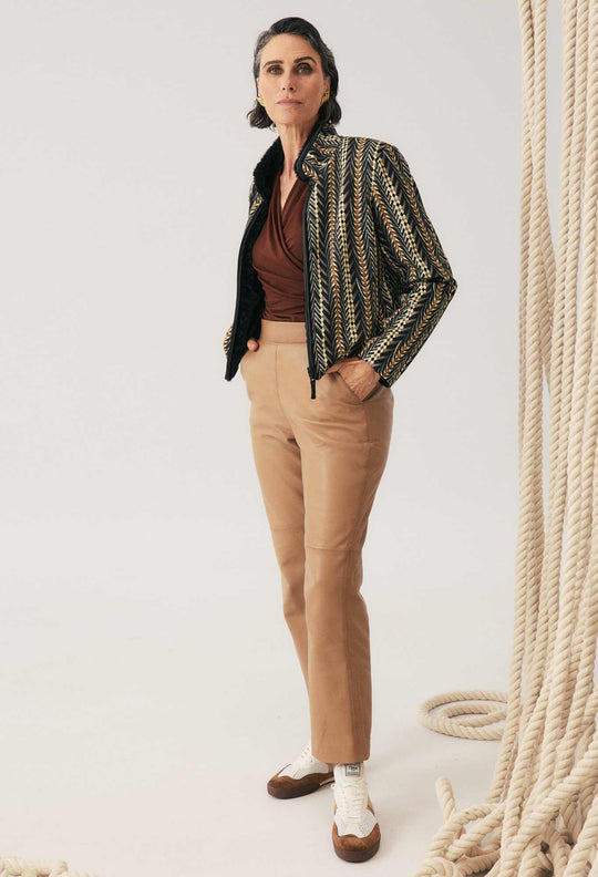 Montoya Leather Elasticated Straight Leg Pant in Wheat