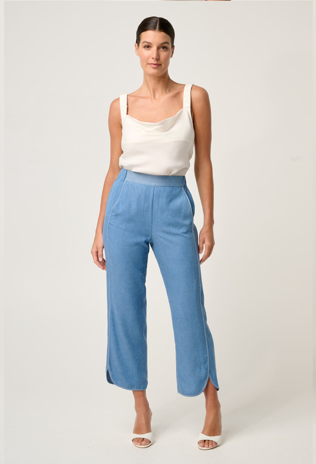 OnceWas Astra Tencel High Waist Pant in Blue Ash