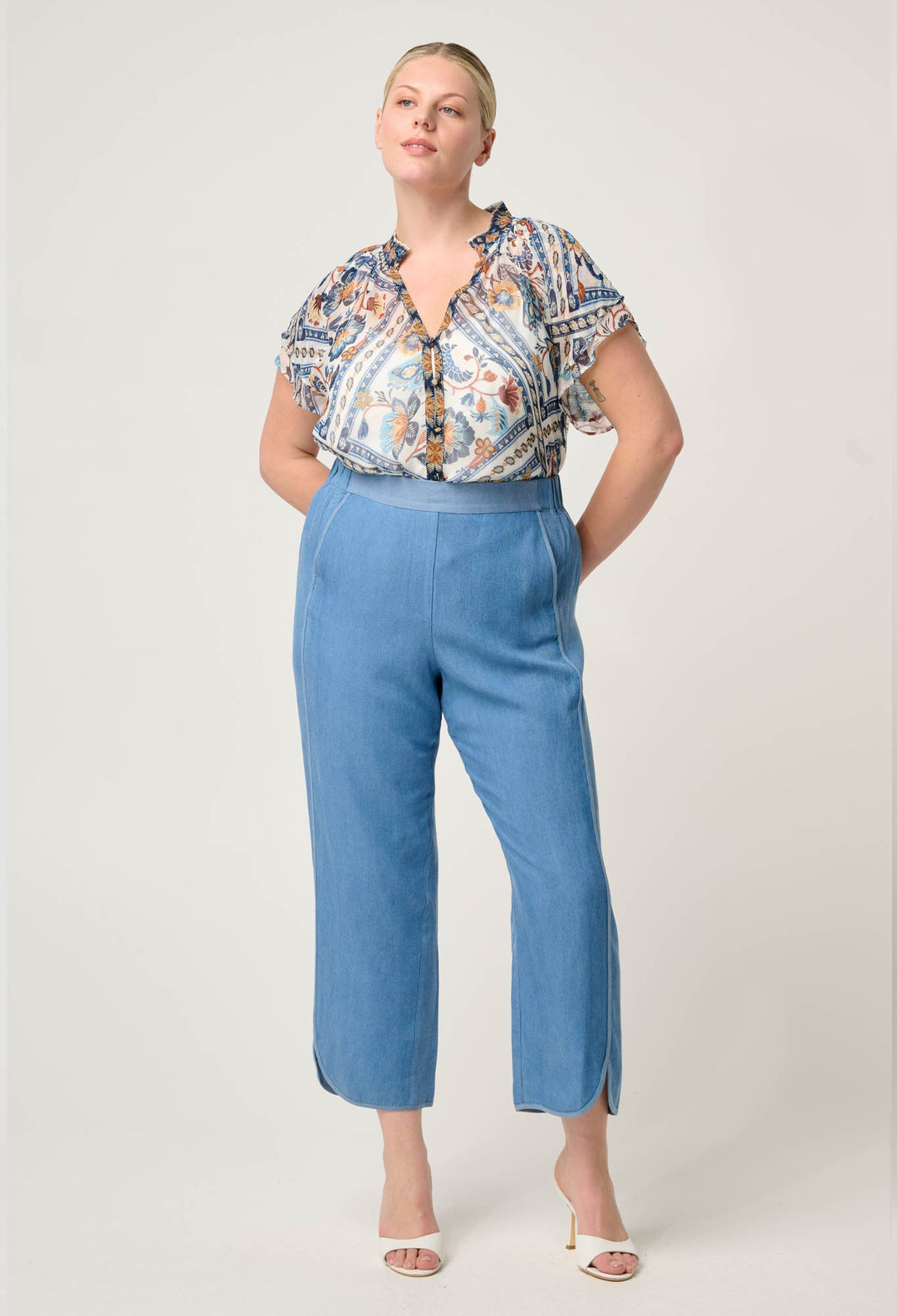OnceWas Astra Tencel High Waist Pant in Blue Ash