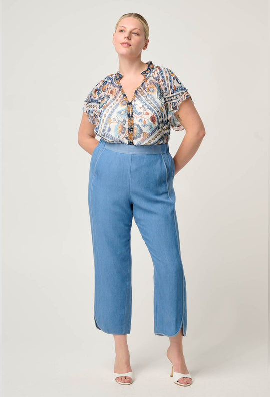 OnceWas Astra Tencel High Waist Pant in Blue Ash