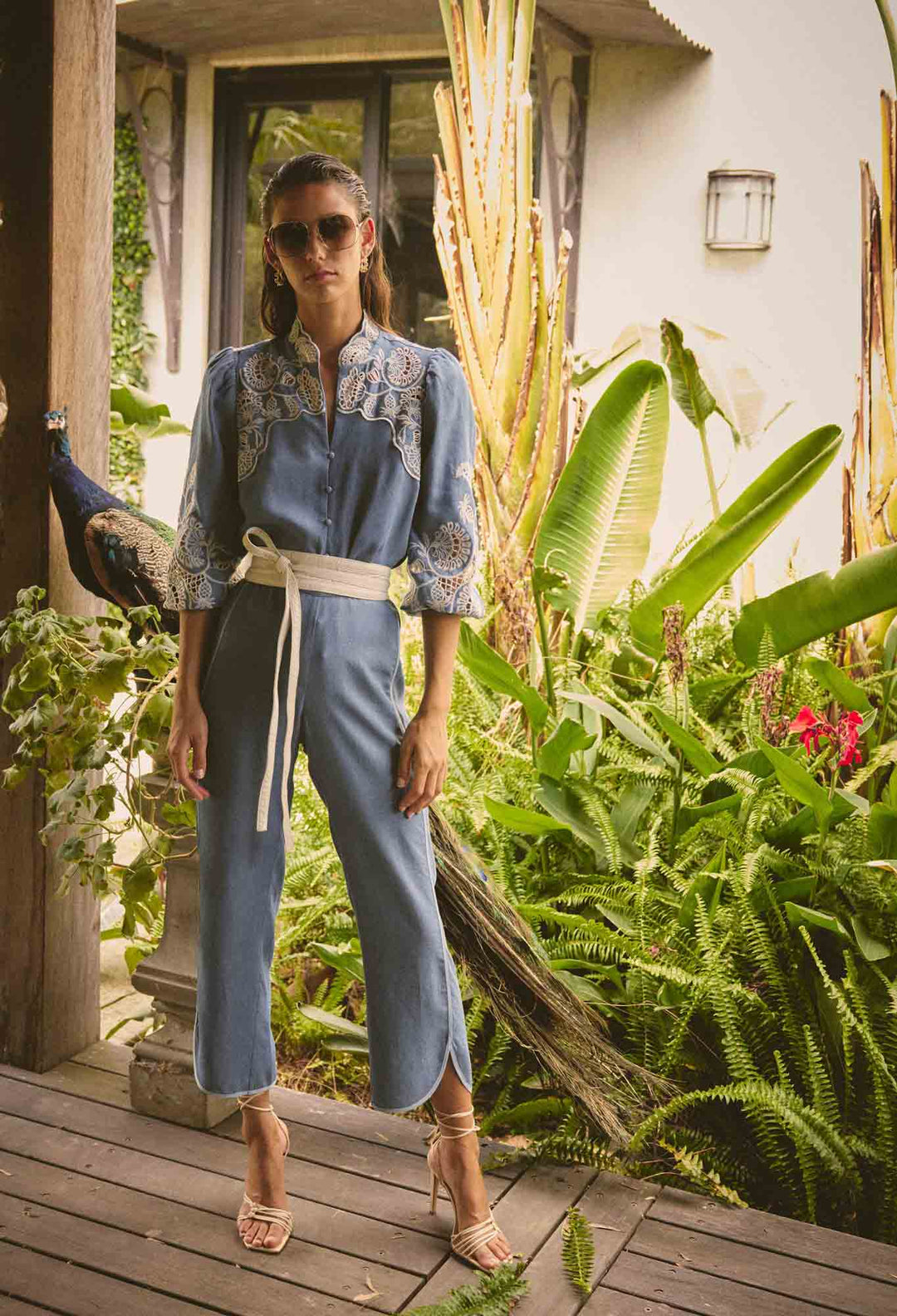 OnceWas Astra Tencel High Waist Pant in Blue Ash