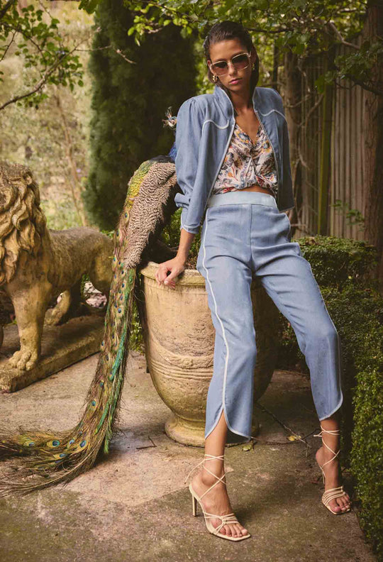 OnceWas Astra Tencel High Waist Pant in Blue Ash