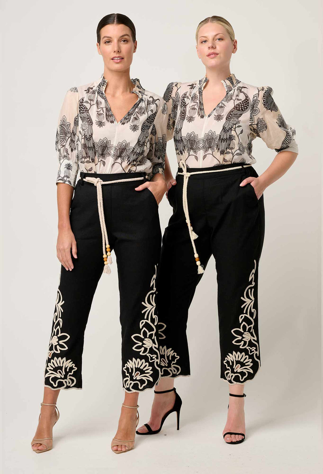 OnceWas Helm Embroidered Linen Viscose Pant in Black