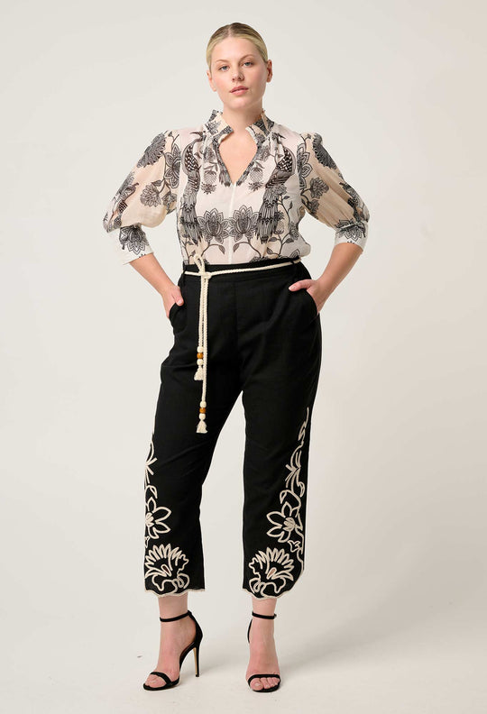 Oleander Cotton Silk Shirred Blouse in Imperial Stone