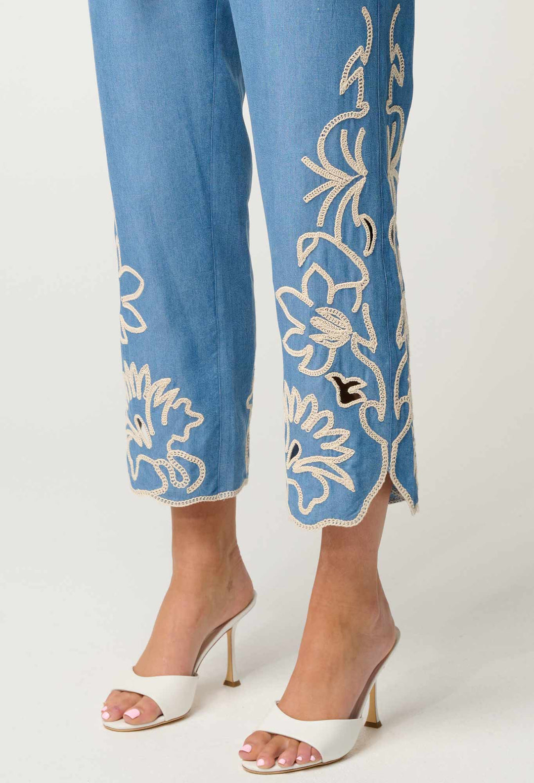 Helm Tencel Embroidered Straight Leg Pant in Sky